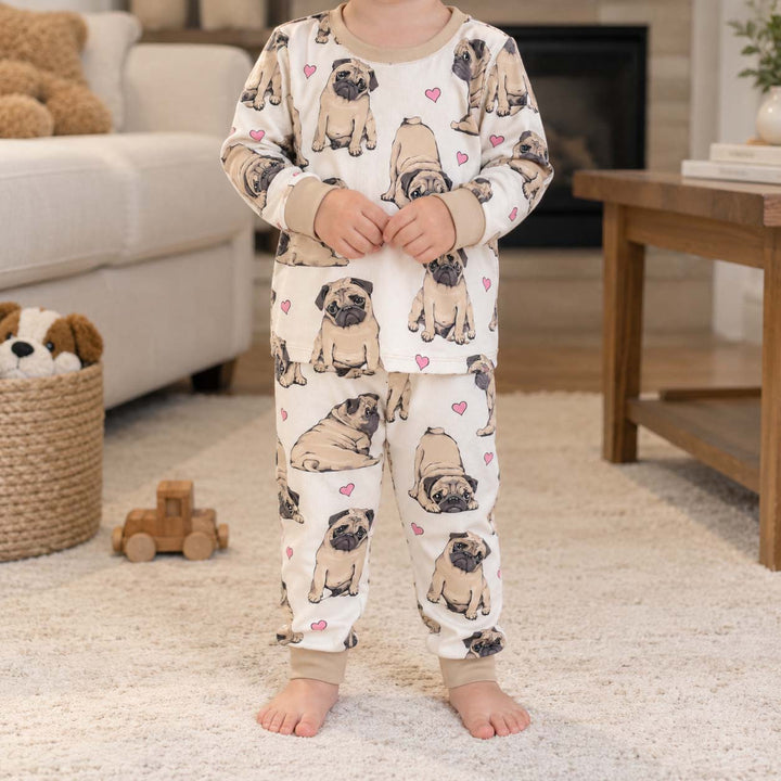 Pug Love Hearts Bamboo Two Piece Long Sleeve Pajama Set