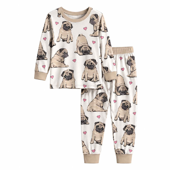 Pug Love Hearts Bamboo Two Piece Long Sleeve Pajama Set