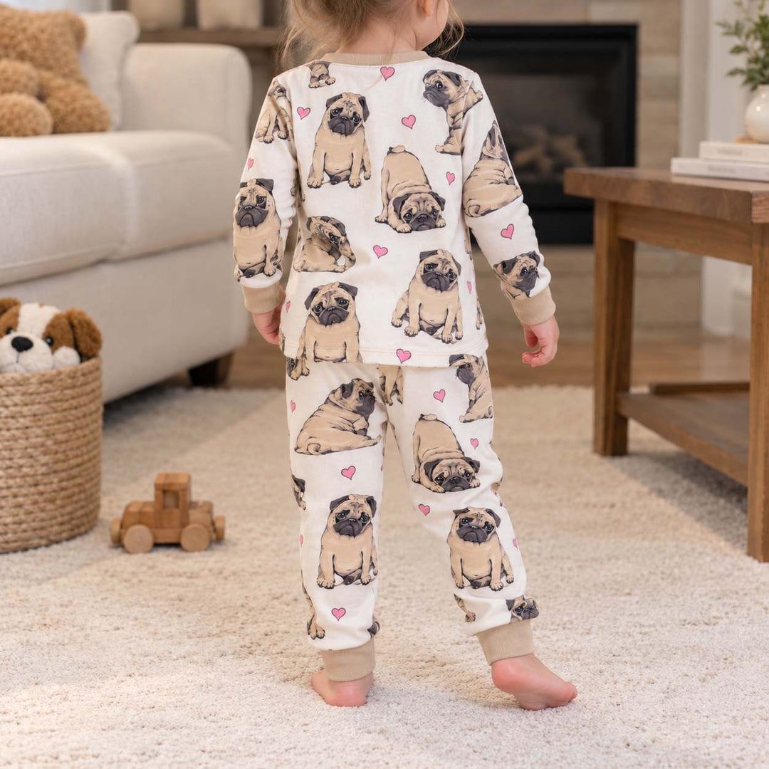 Pug Love Hearts Bamboo Two Piece Long Sleeve Pajama Set