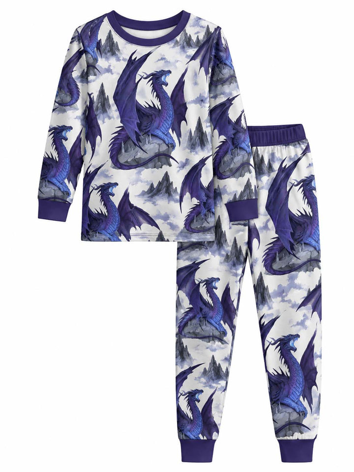 Purple Fire Dragon Bamboo Two Piece Long Sleeve Pajama Set