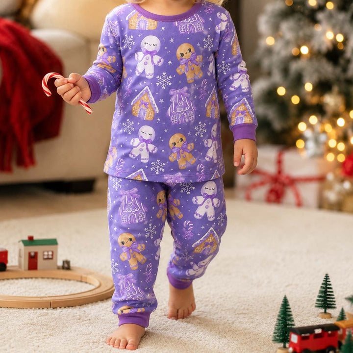 Purple Gingerbread Christmas Bamboo Two Piece Long Sleeve Pajama Set