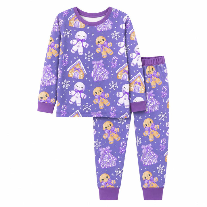 Purple Gingerbread Christmas Bamboo Two Piece Long Sleeve Pajama Set