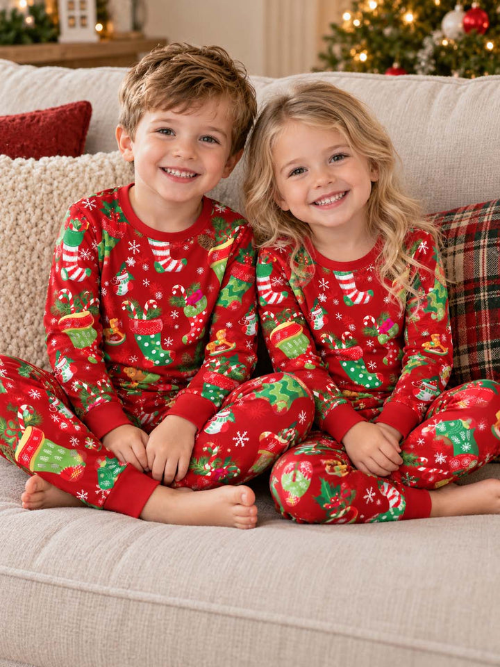 Red Christmas Stockings Bamboo Two Piece Long Sleeve Pajama Set