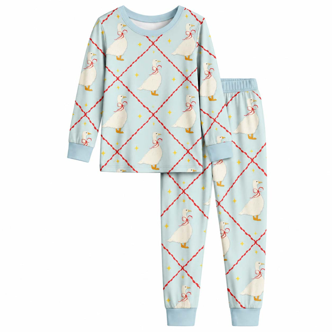 Red Ribbon Duck Bamboo Two Piece Long Sleeve Pajama Set