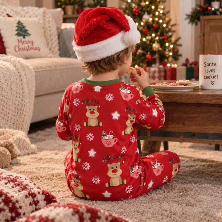 Reindeer Cocoa Christmas Bamboo Two Piece Long Sleeve Pajama Set
