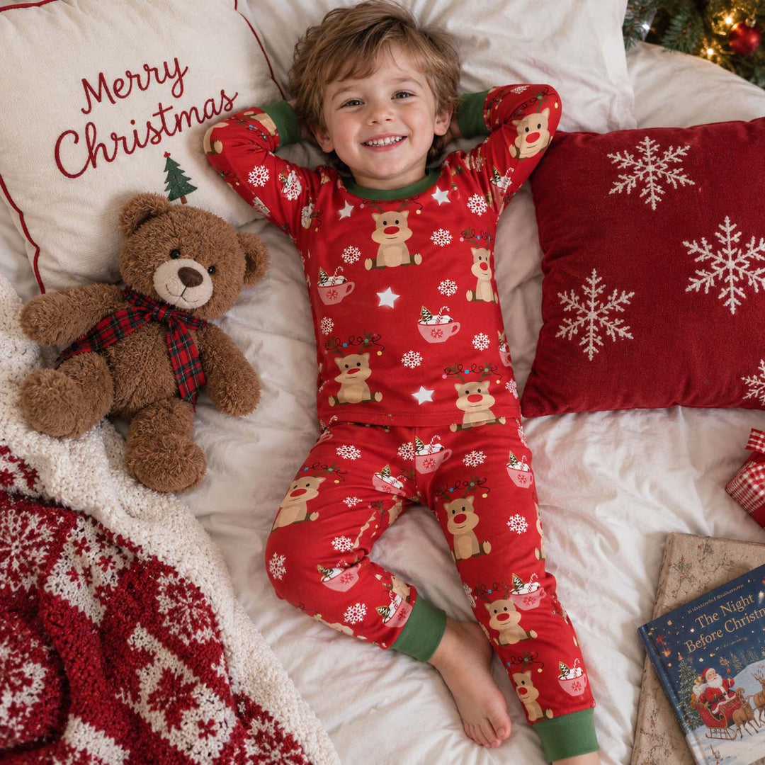 Reindeer Cocoa Christmas Bamboo Two Piece Long Sleeve Pajama Set