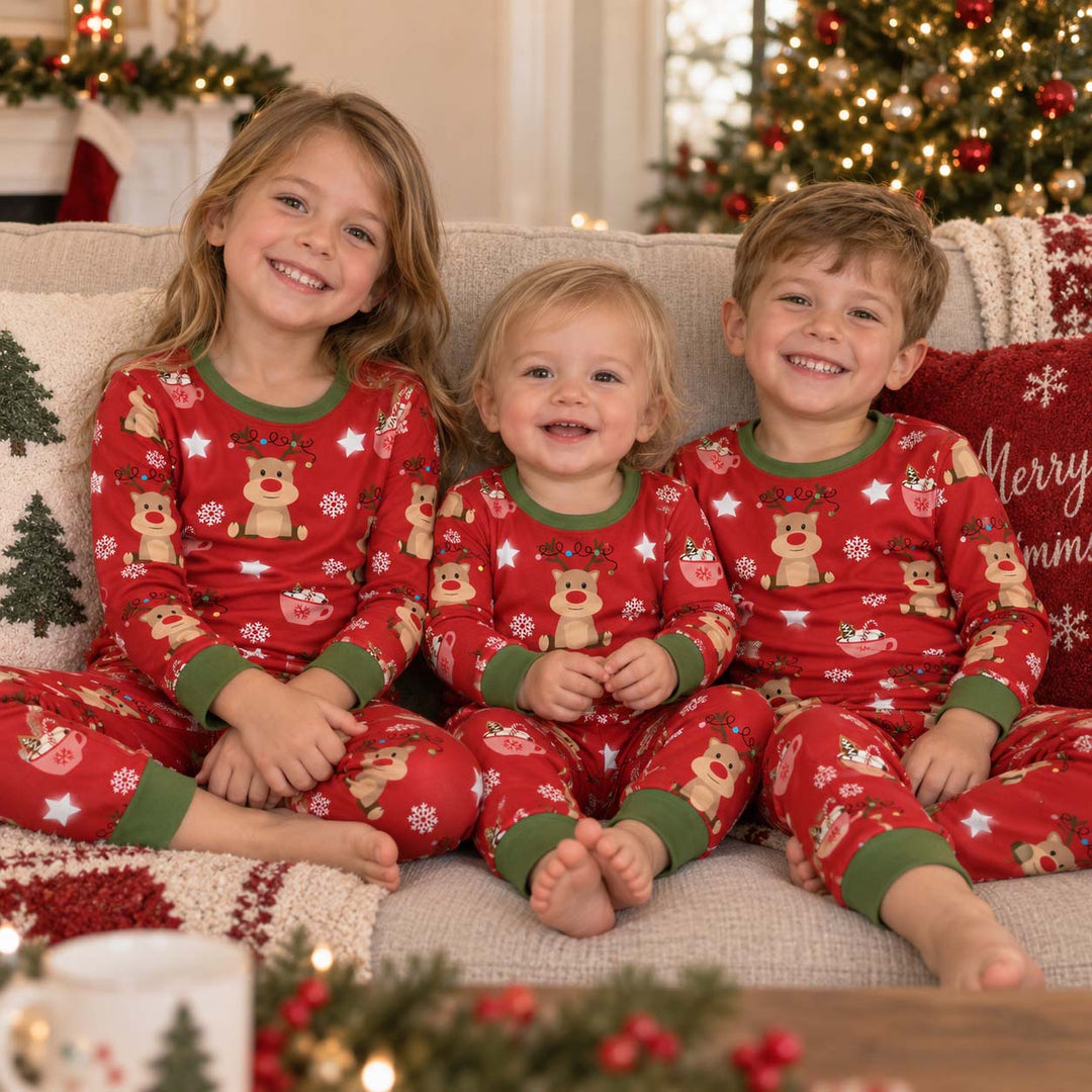 Reindeer Cocoa Christmas Bamboo Two Piece Long Sleeve Pajama Set
