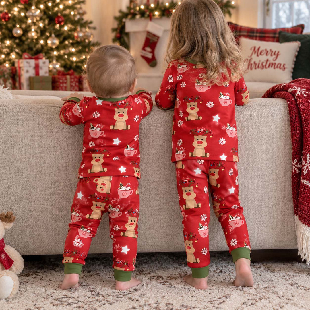 Reindeer Cocoa Christmas Bamboo Two Piece Long Sleeve Pajama Set