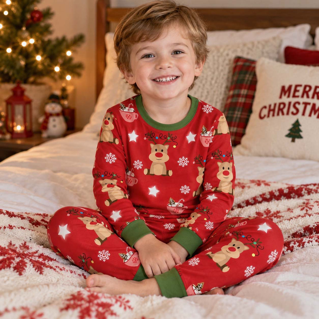 Reindeer Cocoa Christmas Bamboo Two Piece Long Sleeve Pajama Set