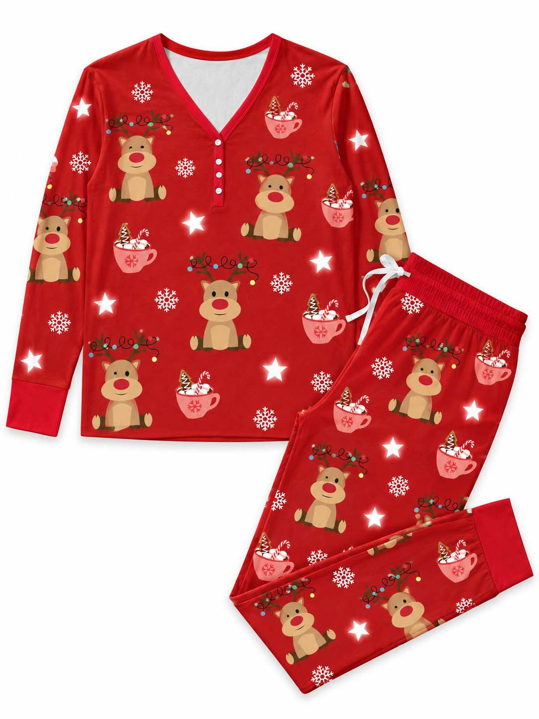 Reindeer Cocoa Christmas Bamboo Women Pajama Set