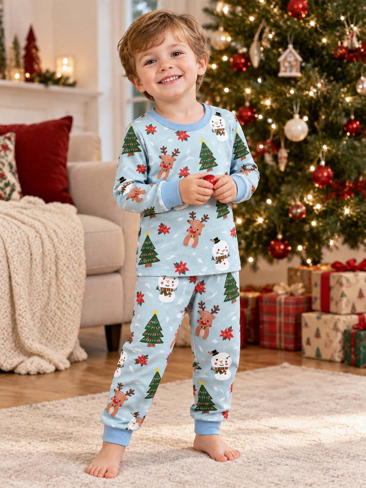 Reindeer Snowman Christmas Bamboo Two Piece Long Sleeve Pajama Set
