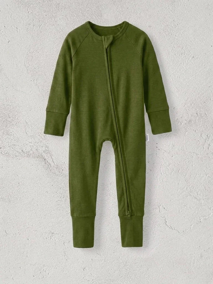 Dark Olive Green Bamboo Convertible Zippered Romper