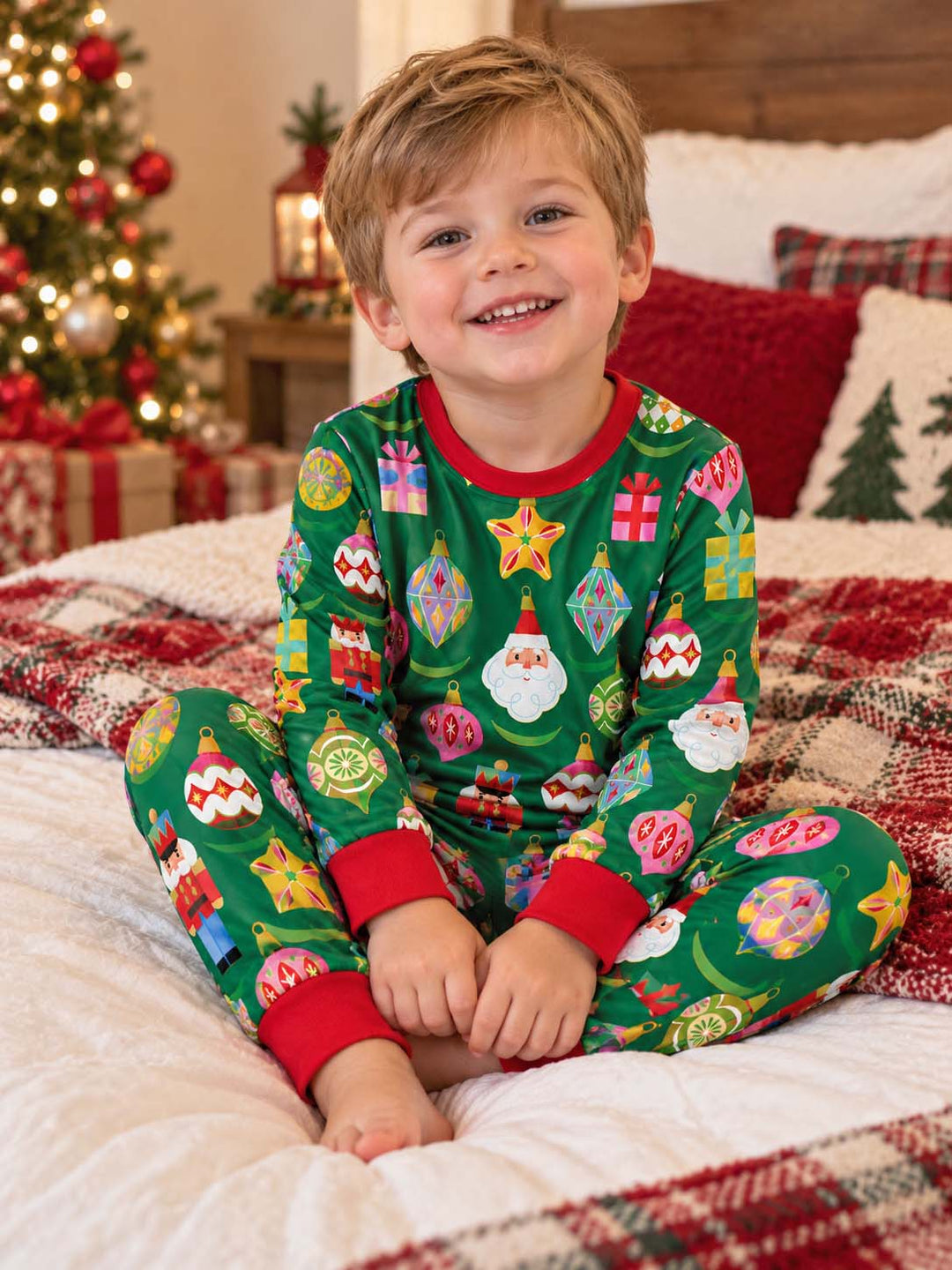 Retro Christmas Ornaments Bamboo Two Piece Long Sleeve Pajama Set
