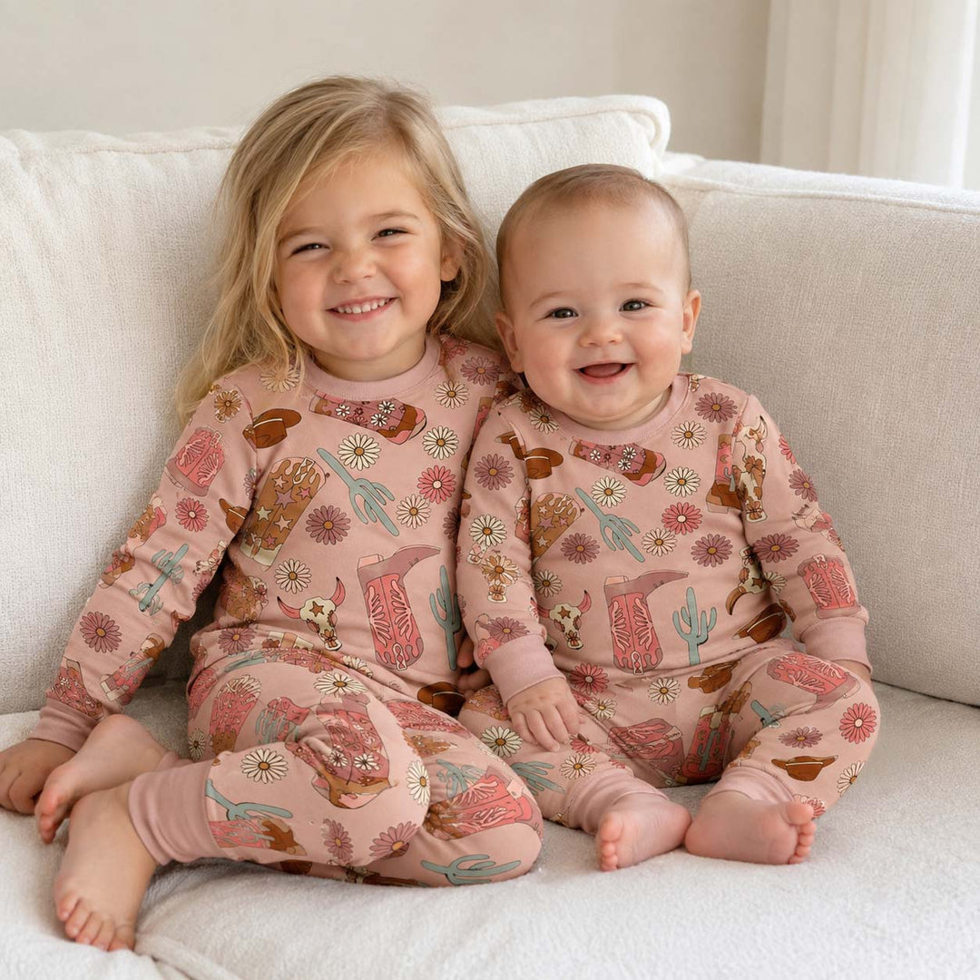 Retro Floral Cowgirl Bamboo Two Piece Long Sleeve Pajama Set