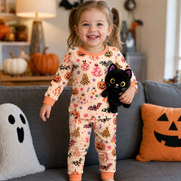 Retro Floral Halloween Bamboo Two Piece Long Sleeve Pajama Set