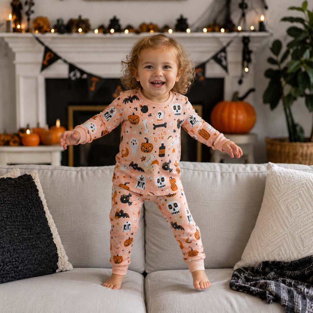 Retro Halloween Spirits Bamboo Two Piece Long Sleeve Pajama Set