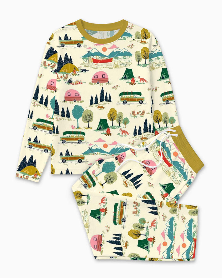 Retro Mountain Camping Pattern Bamboo Men's Pajama Set