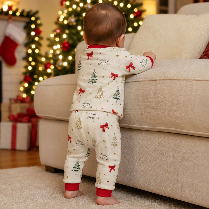 Rustic Christmas Bows and Trees Bamboo Two Piece Long Sleeve Pajama Set