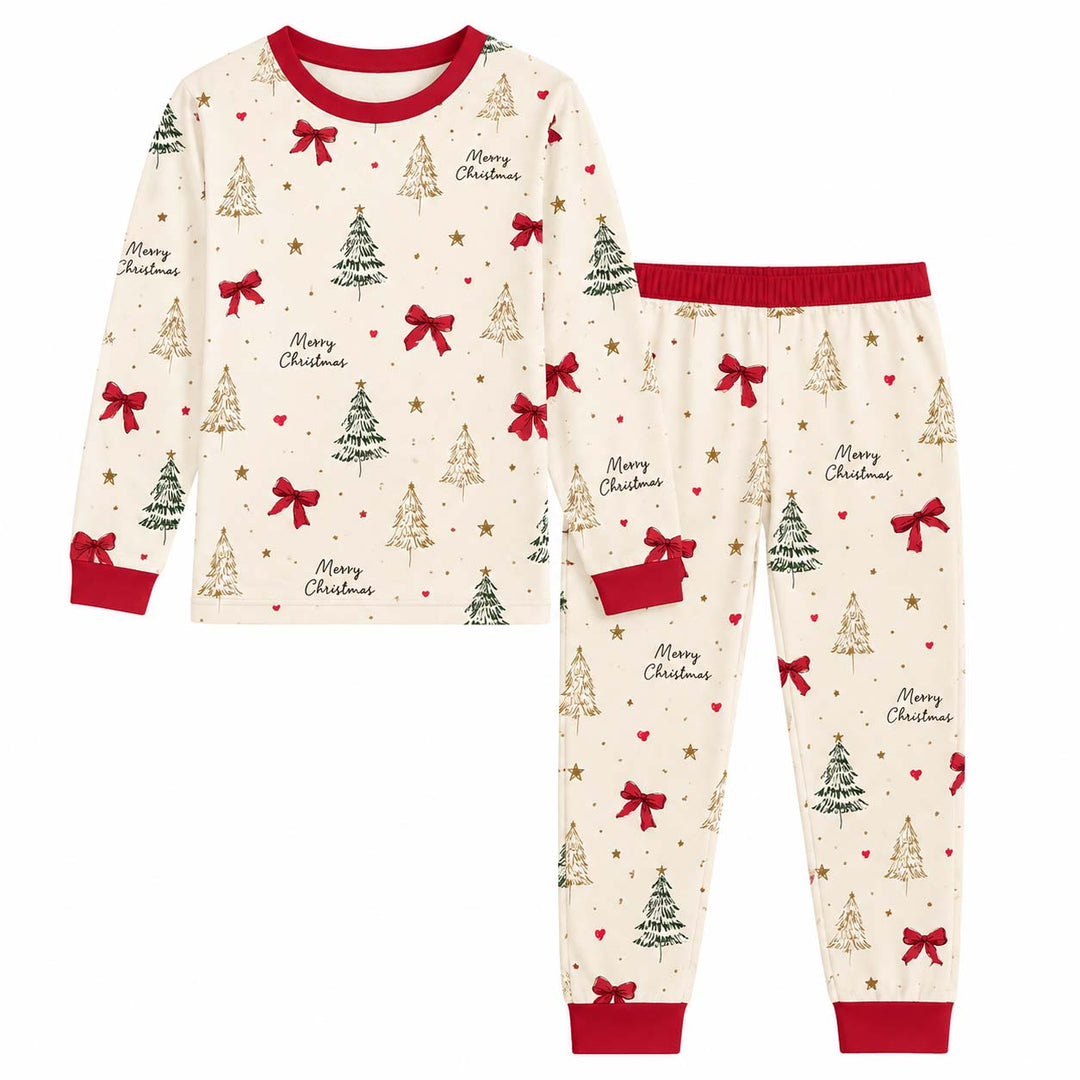 Rustic Christmas Bows and Trees Bamboo Two Piece Long Sleeve Pajama Set