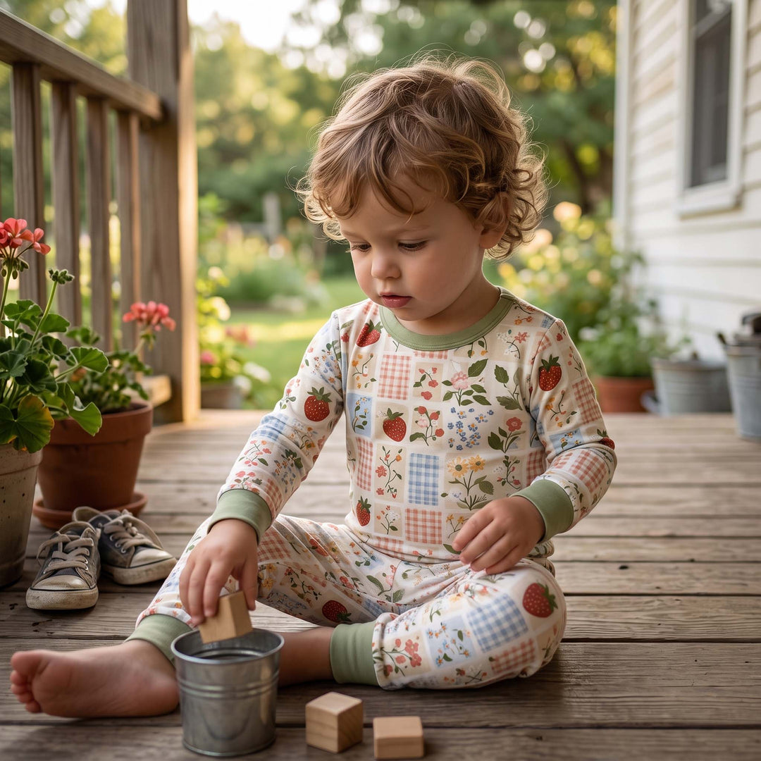 Rustic Flower Charm Bamboo Two Piece Long Sleeve Pajama Set