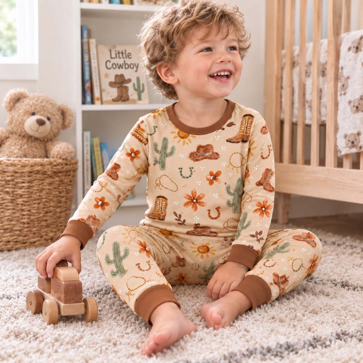 Rustic Western Cowgirl Bamboo Two Piece Long Sleeve Pajama Set