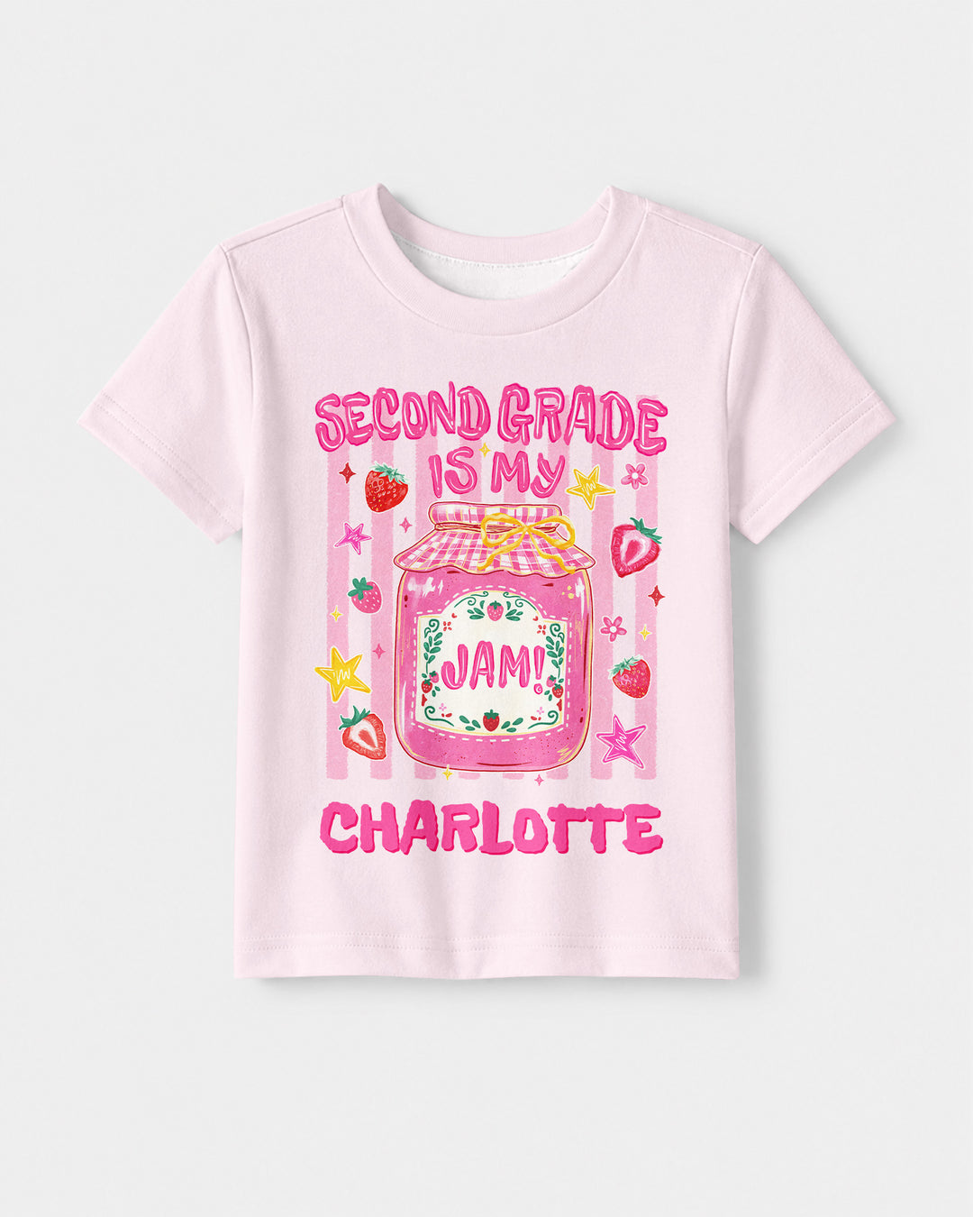 School Coquette Strawberry Custom Name Bamboo Crewneck T-Shirt