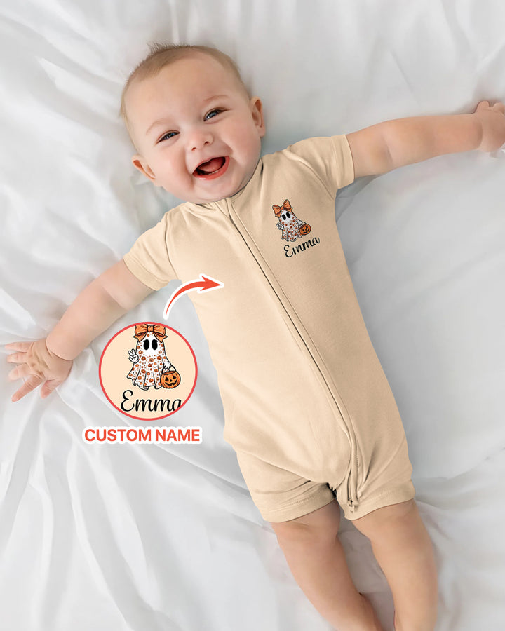 Personalized Baby Girl Halloween Ghost Bamboo Shorty Zippy