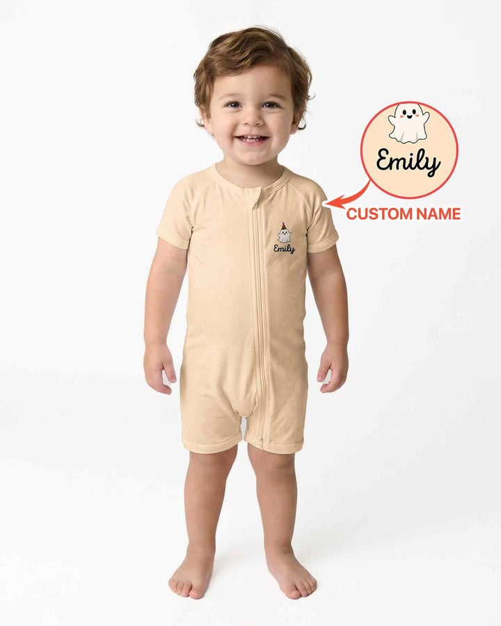 Personalized Baby Boo Ghost Pumpkin My First Halloween Bamboo Shorty Zippy