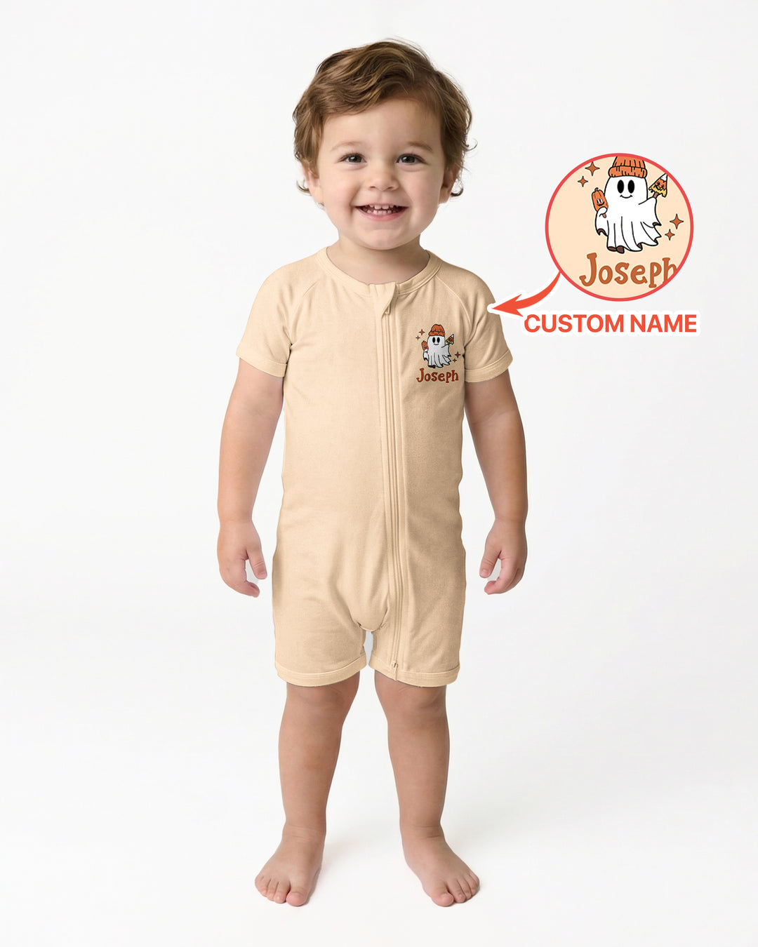 Custom Name Ghost One Spooky Dude Halloween Bamboo Shorty Zippy