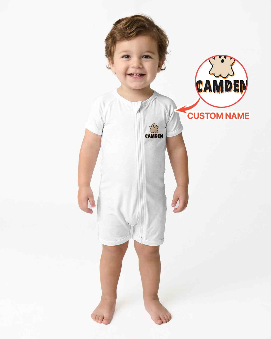 Personalized Ghost Halloween Baby Bamboo Shorty Zippy