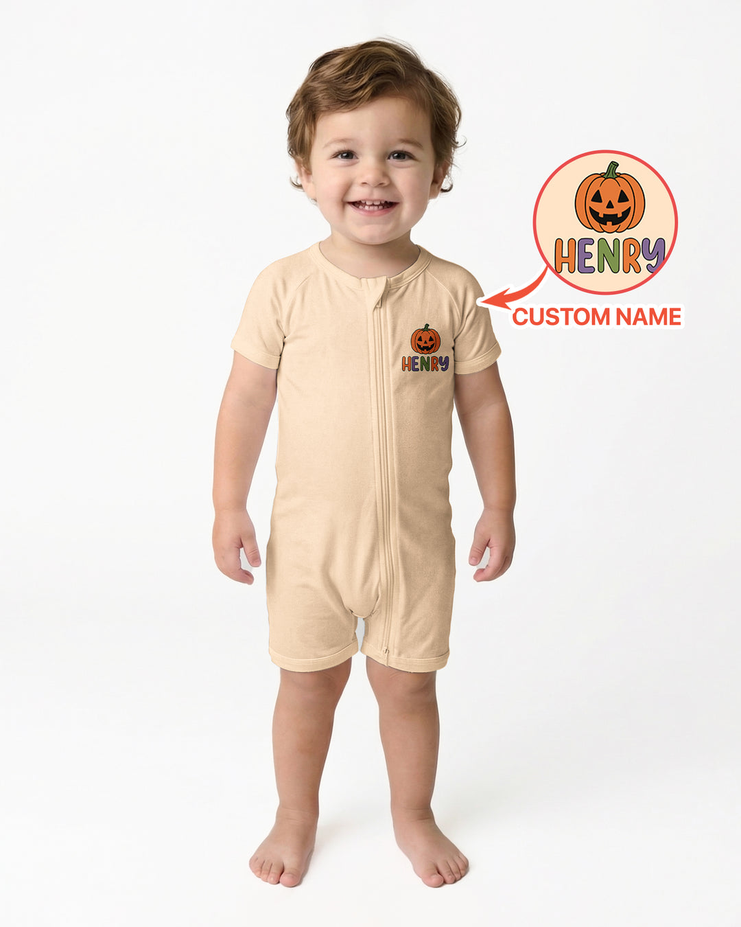 Personalized Halloween First Birthday Baby One Spooky Dude  Bamboo Shorty Zippy
