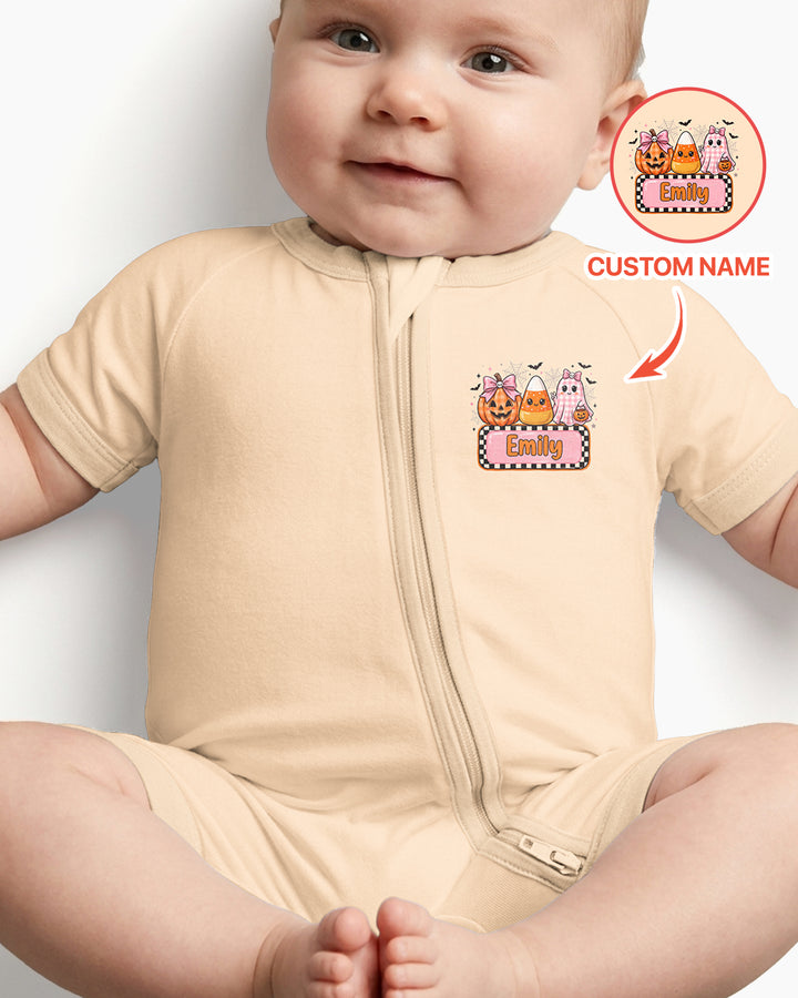 Personalized Spooky Baby Pink Halloween Bamboo Shorty Zippy