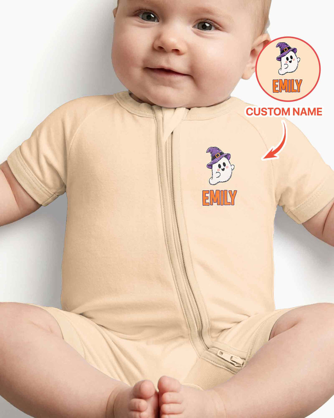 Personalized My First Halloween Baby Ghost Bamboo Shorty Zippy