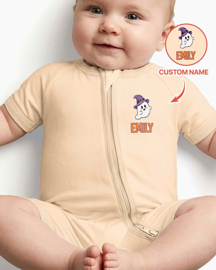 Personalized My First Halloween Baby Ghost Bamboo Shorty Zippy