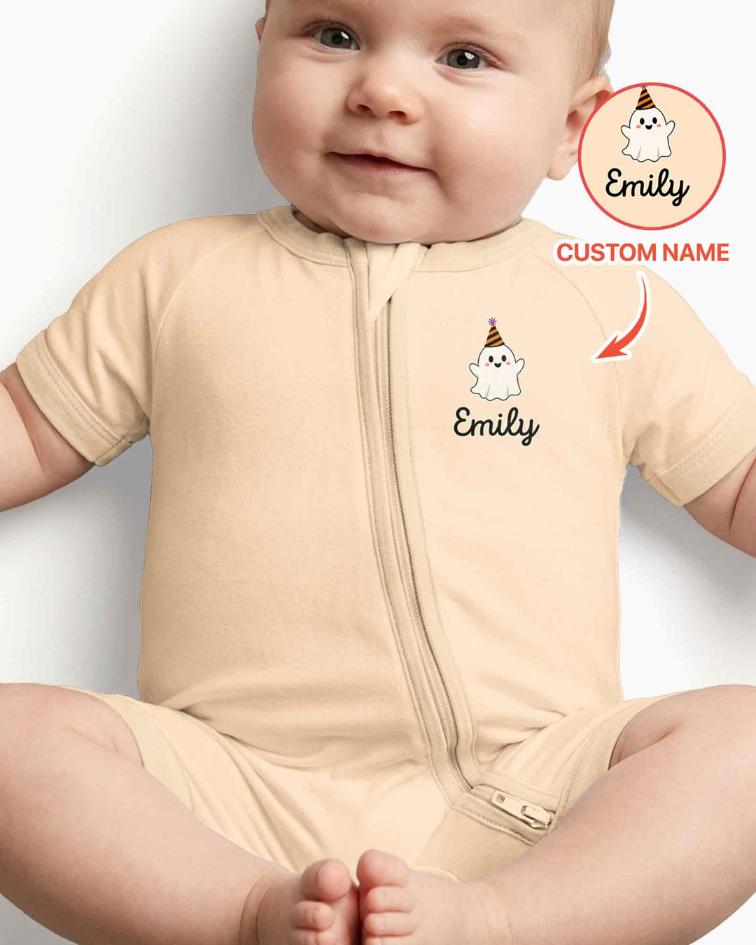 Personalized Baby Boo Ghost Pumpkin My First Halloween Bamboo Shorty Zippy