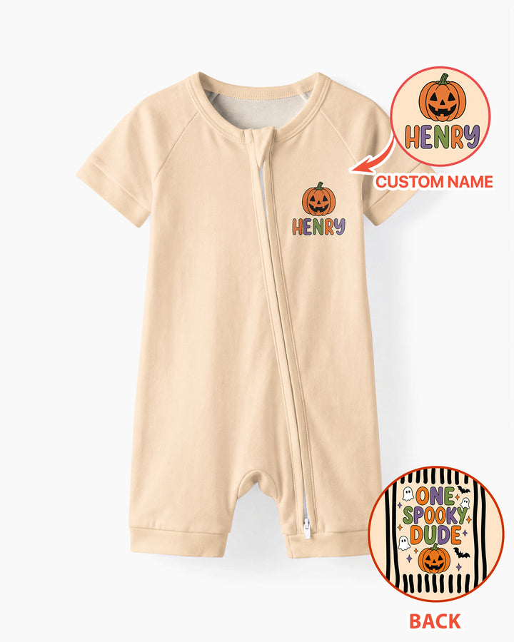 Personalized Halloween First Birthday Baby One Spooky Dude  Bamboo Shorty Zippy