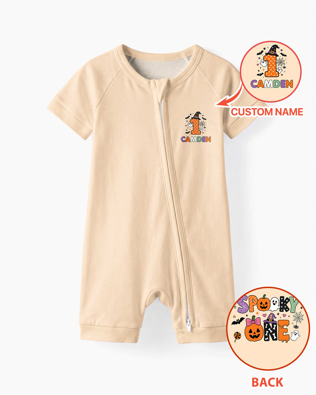 Personalized Name 1st Halloween Pumpkin Ghost Spooky One Birthday Bamboo Shorty Zippy