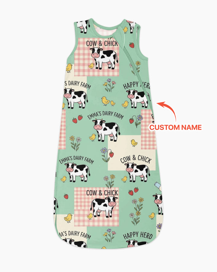 Custom Name Minty Farm And A Tiny Chick Bamboo Sleep Bag
