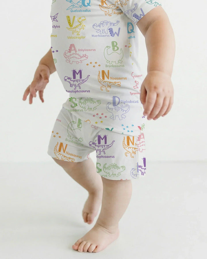 Dino Alphabet ABC Bamboo Two Piece Short Sleeve Shorts Pajama Set