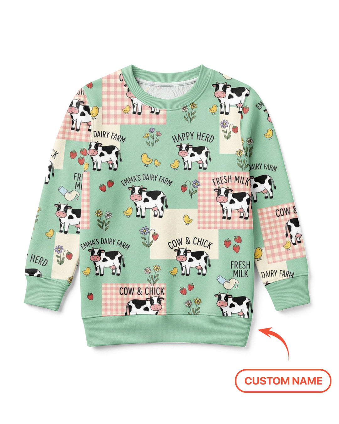 Custom Name Minty Farm And A Tiny Chick Bamboo Crewneck Sweatshirt