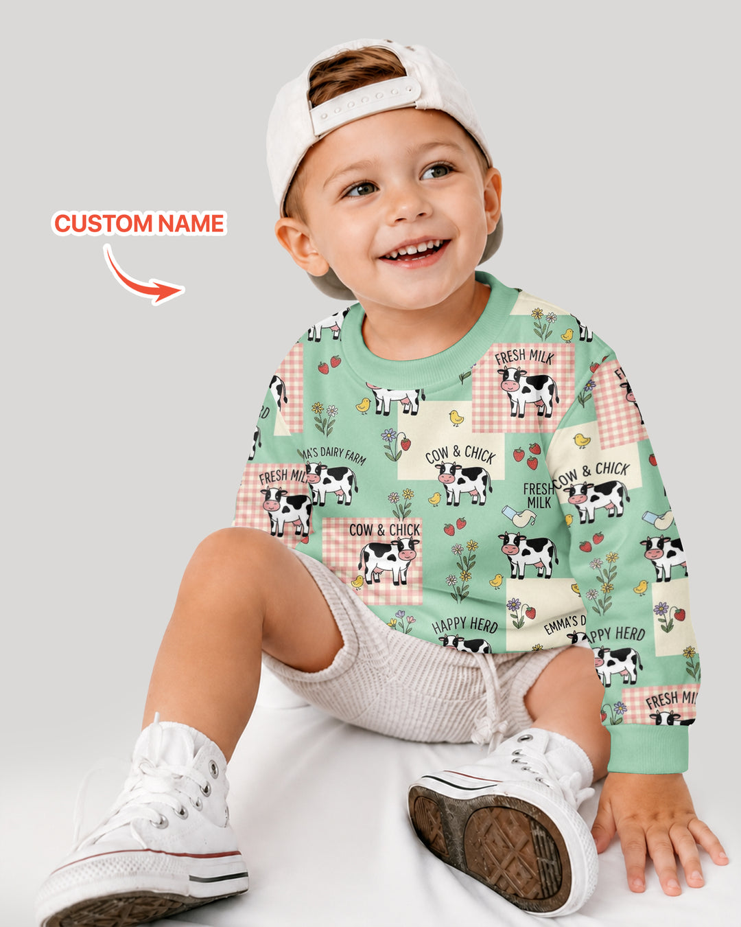 Custom Name Minty Farm And A Tiny Chick Bamboo Crewneck Sweatshirt