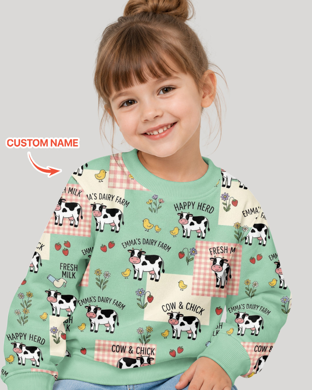 Custom Name Minty Farm And A Tiny Chick Bamboo Crewneck Sweatshirt
