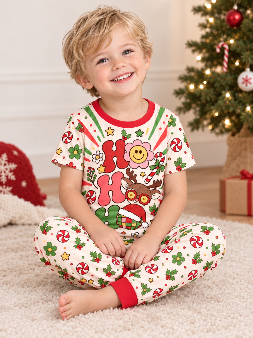 Ho Ho Ho Holiday Bamboo Two Piece Short Sleeve Pajama Set