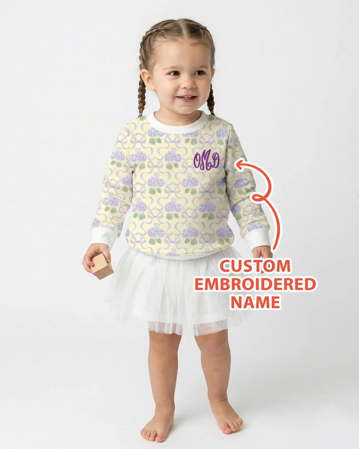 Custom Name Embroidered Hydrangea Welcome Home Bamboo Crewneck Sweatshirt