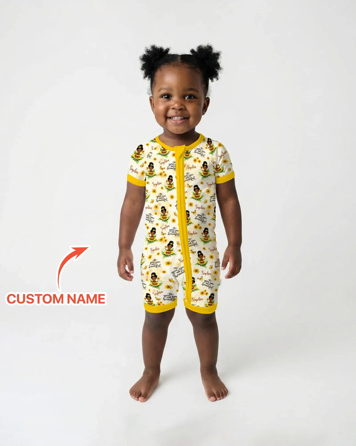 Custom Name Sunflower Queen Bamboo Shorty Zippy