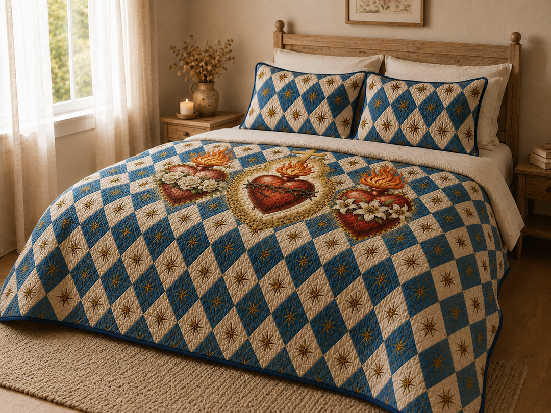 Sacred Hearts Bamboo Quilt Bedding Set