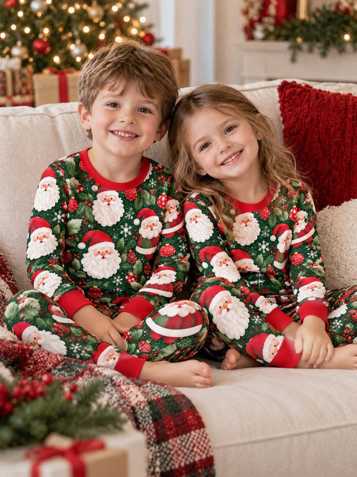 Santa Holly Christmas Bamboo Two Piece Long Sleeve Pajama Set