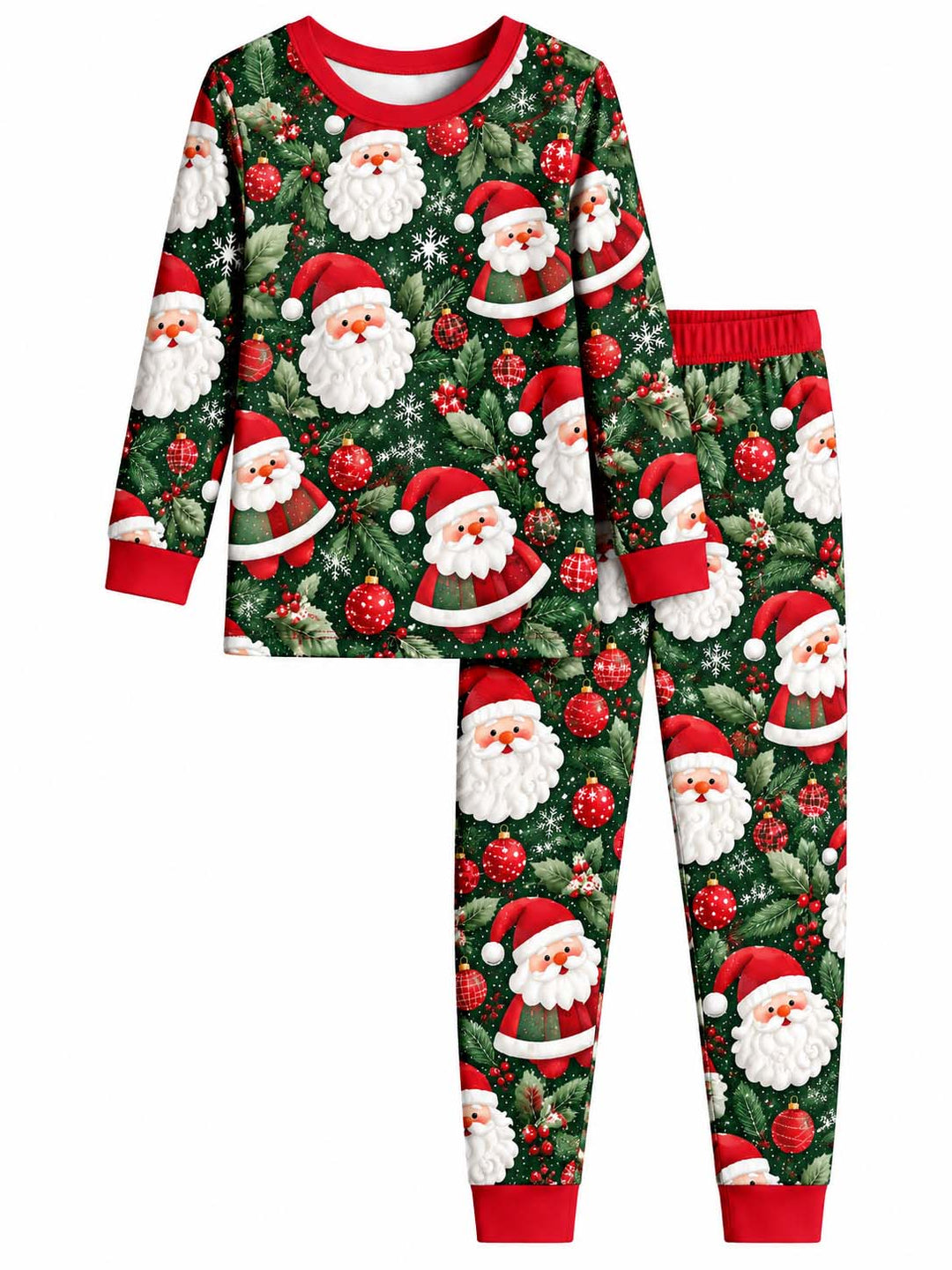 Santa Holly Christmas Bamboo Two Piece Long Sleeve Pajama Set