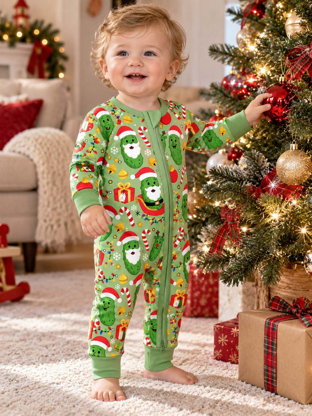 Santa Pickle Christmas Pattern Bamboo Convertible Zippy