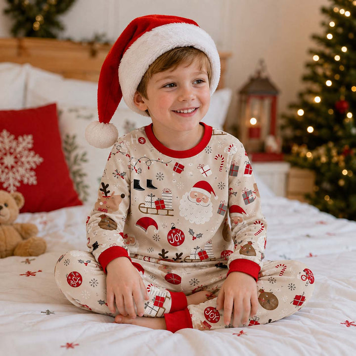 Santa Reindeer Holiday Joy Bamboo Two Piece Long Sleeve Pajama Set